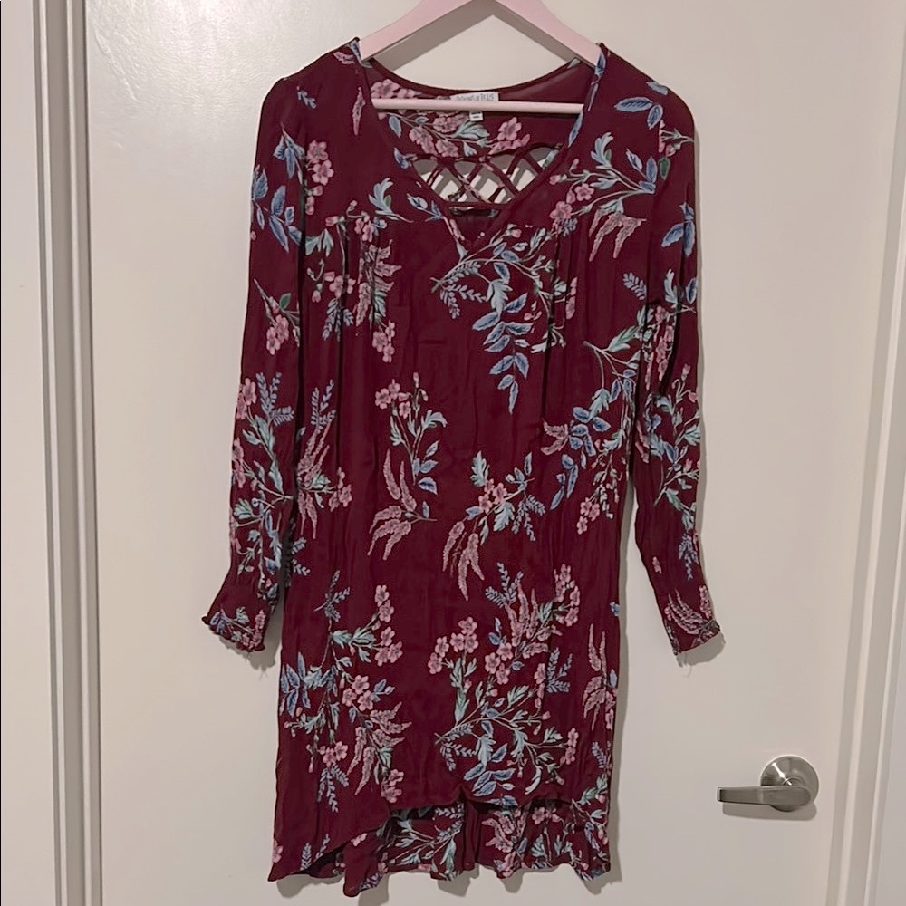 Patrons of Peace Burgundy Floral Long Sleeve Dress